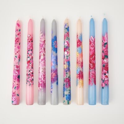 Hand Painted Taper Candle Set Of 8