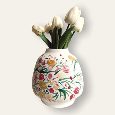 Hand Drawn Flower Patterned Ceramic Vase