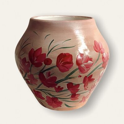 Hand Drawn Flower Patterned Ceramic Vase - I