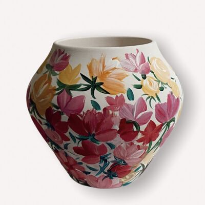 Hand Drawn Flower Patterned Ceramic Vase - Ii