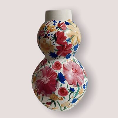 Hand Drawn Flower Patterned Ceramic Vase - Iii