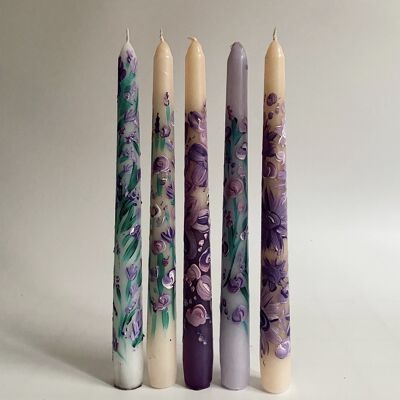 Set Of Five Lilac Candlesticks
