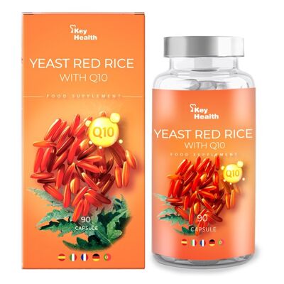 KeyHealth | Riso rosso fermentato con coenzima Q10 | Per 3 mesi | Con l'aggiunta di carciofi e verdure aiuta a ridurre il colesterolo | 90 capsule da 550 mg