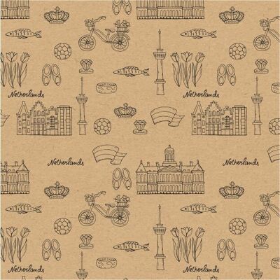 Gift wrapping paper – brown kraft - Holland print - 150m x 50 cm