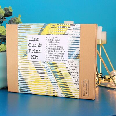 Classic Linocut & Print Kit with 10 items, choose your own colours, UK made with video tutorials