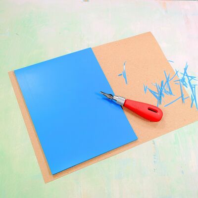 Lino soft quality in blue, for printmaking, size A5 (20x15cm) for linocut stamping block printing, UK made