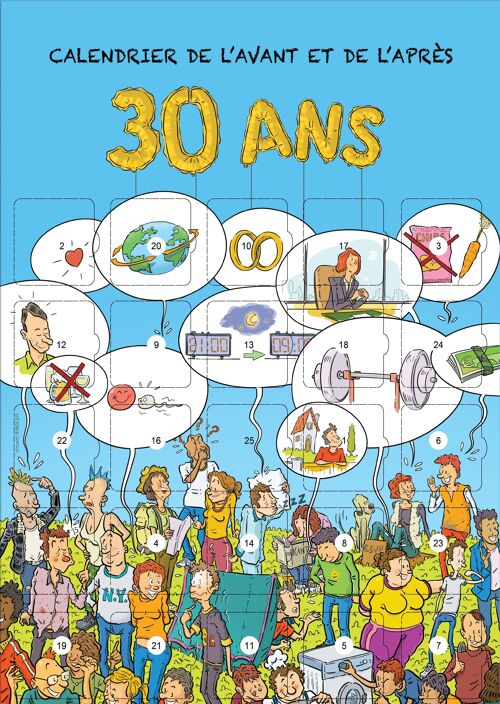 Carte 30 ans calendrier de l'avant ou de l'après anniversaire de 30 ans 25 résolutions et défis