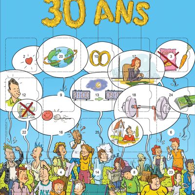Carte 30 ans calendrier de l'avant ou de l'après anniversaire de 30 ans 25 résolutions et défis