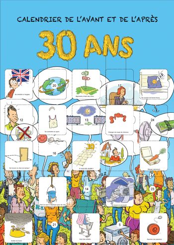 Carte 30 ans calendrier de l'avant ou de l'après anniversaire de 30 ans 25 résolutions et défis 2