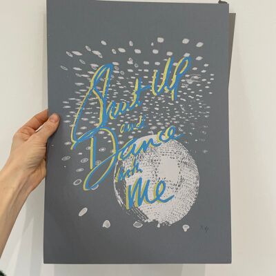 Graues Papier / Disco Print / Blau & Gold