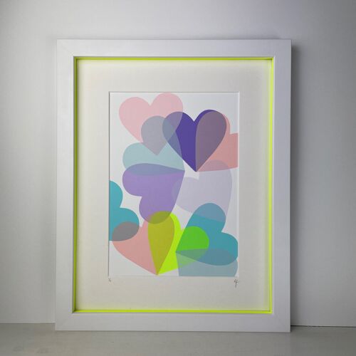 FRAMED Tumbling Hearts - YELLOW SPACER FRAME