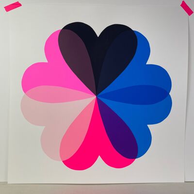 Cuori e fiori | grande | Doppio blu e rosa neon