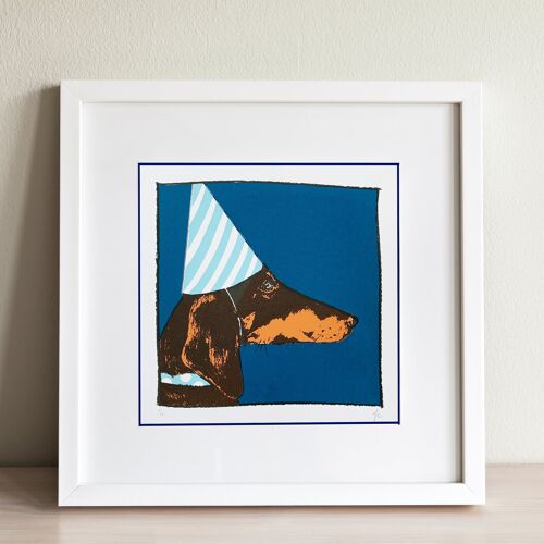 Dachshund in a Party Hat Screen Print | Blue