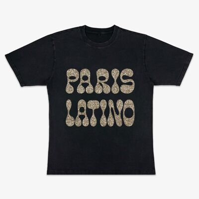 Übergroßes T-Shirt SCHWARZ Paris Latino mit Pailletten S