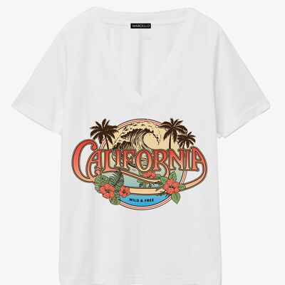 California S T-Shirt mit V-Ausschnitt