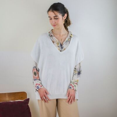 Women's white wool and cashmere poncho sweater