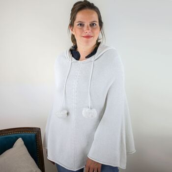 Poncho à capuche femme blanc pailleté en laine et cachemire 6