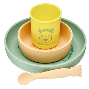 Pack repas Sophie la girafe incl. Assiette, bol, verre et cuillère 100% silicone dans sa boite cadeau 2