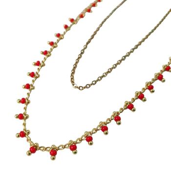 Collier Double Chaine Rocaille Rouge 1