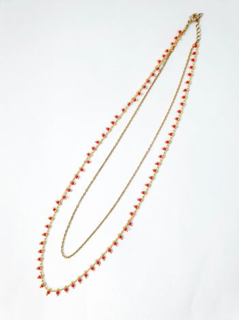 Collier Double Chaine Rocaille Rouge 2