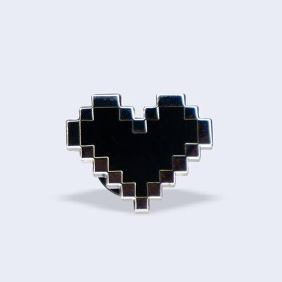 Spilla smaltata dura Pixel Heart nera, regalo per un giocatore