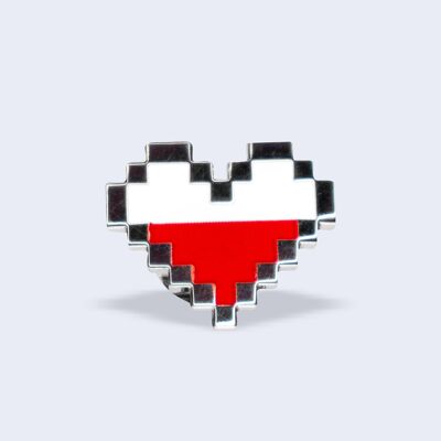 Red and White Pixel Heart hard enamel pin, Gift for a gamer