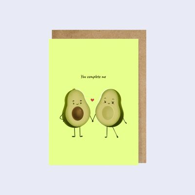 Du vervollständigst mich, Illustrierte Liebeskarte mit Avocados
