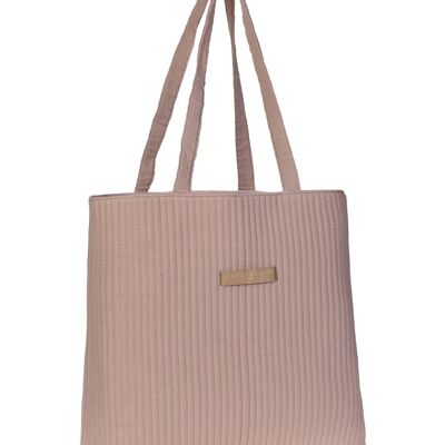 Beige Cotton Gauze Quilted Tote Bag