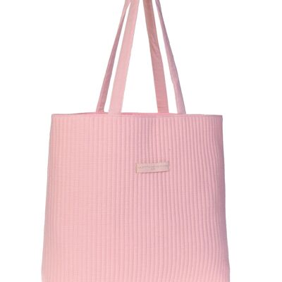 Borsa tote trapuntata in garza di cotone rosa