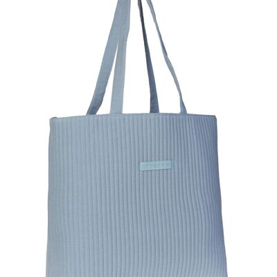 Quilted Tote Bag in Light Blue Cotton Gauze