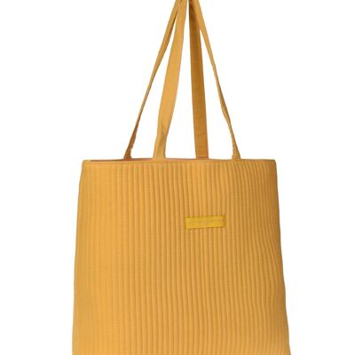 Quilted Tote Bag in Yellow Cotton Gauze