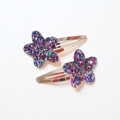 Glitter star hair clips - Set of 2 - multicolor