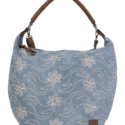 Bandolera "Jeans Sequins" con flores en azul