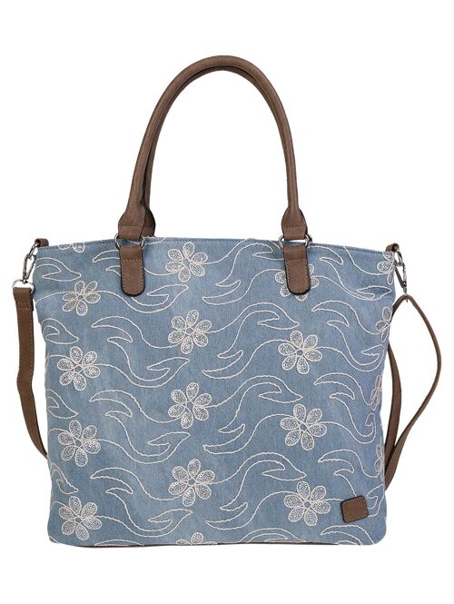 Shopper "Jeans Pailletten" mit Blumen in blau