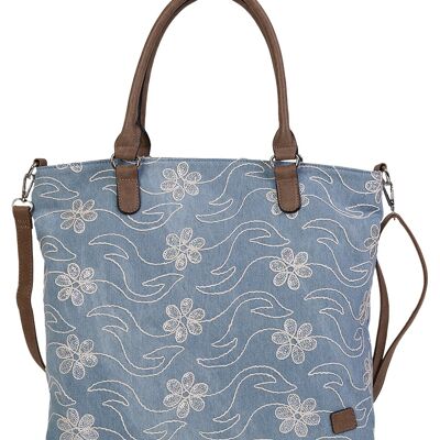 Shopper "Jeans Sequins" with flowers in blue