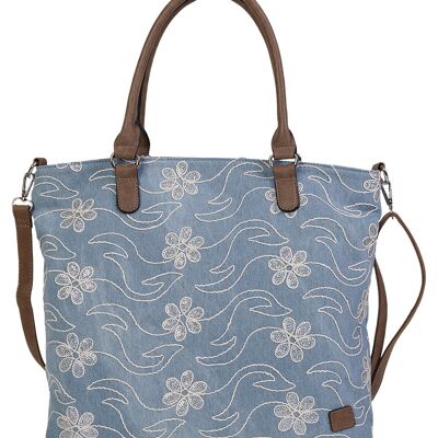 Shopper "Jeans Paillettes" con fiori in blu