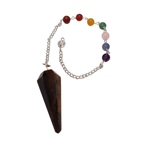 Pendulum with 7 Chakra Beaded Chain, Tiger's Eye