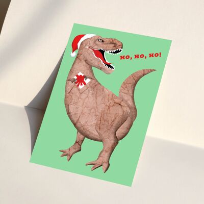 Lustige Weihnachts-Postkarte "T-Rex"
