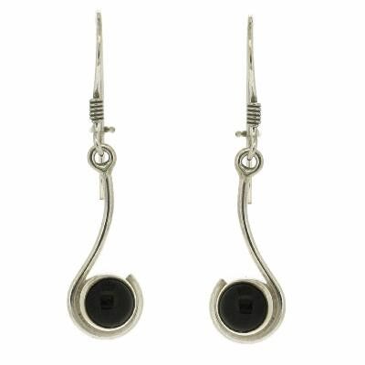 Sterling Silver and Onyx Curve Drop Earrings and Presentation Box