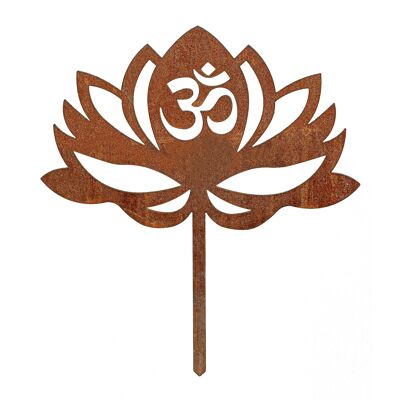 MM Steel Styles patine fleur de lotus (avec symbole Om) bouchon de lit - décoration rouille en acier corten premium pour lit, pot de fleur - décoration de jardin méditation / yoga