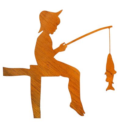 MM Steel Styles patina angler garden stake - easy to insert rust decoration made of high-quality corten steel for garden, pond - garden decoration rust (small)