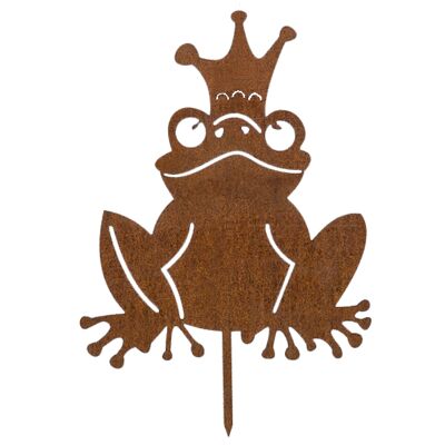 Piquet de jardin MM Steel Styles Patina Frog King - décoration antirouille facile à insérer en acier Corten de haute qualité pour jardin, étang - décoration de jardin rouille
