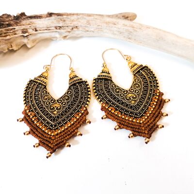 ORIENT earrings - Macramé - golden / camel