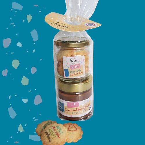 CHOCODIC - COFFRET DUO CARAMEL ET BISCUITS VERSION - CADEAU FIN D'ANNEE SCOLAIRE ECOLE à choisir version Maître, Maîtresse ou ATSEM