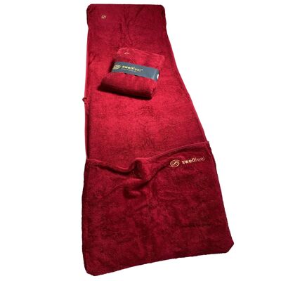 3in1 Spa- & Wellnesstuch - swellfeel®towel BASIC - Self-Care - Liegetuch - L/XL (ab 180cm Körpergröße); 215x65cm - Persian Red (sanfter Berry-Farbton)