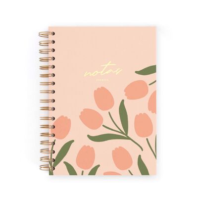 Cahier A5 Tulipes roses. Points