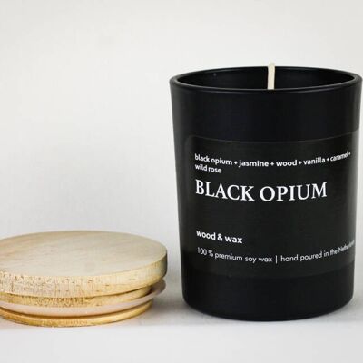 Vela de Soja Black Opium Tarro Negro + Tapa de Madera 200 ml