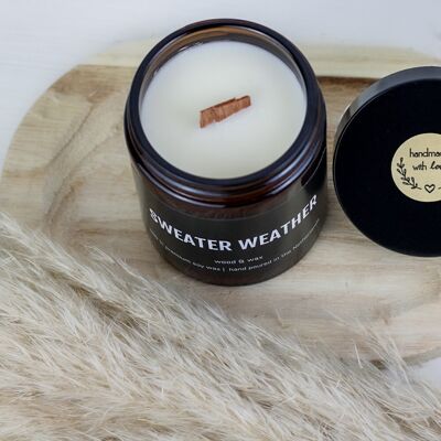 Cedar Wood Soy Wax Candle- Wooden wick Sweater Weather