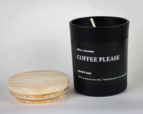 Coffee Please - Soy Candle Black Jar + Wood Lid I 200 ml