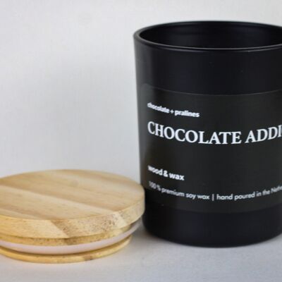 Chocolate Addict - Sojakerze Schwarzes Glas + Holzdeckel 200 ml
